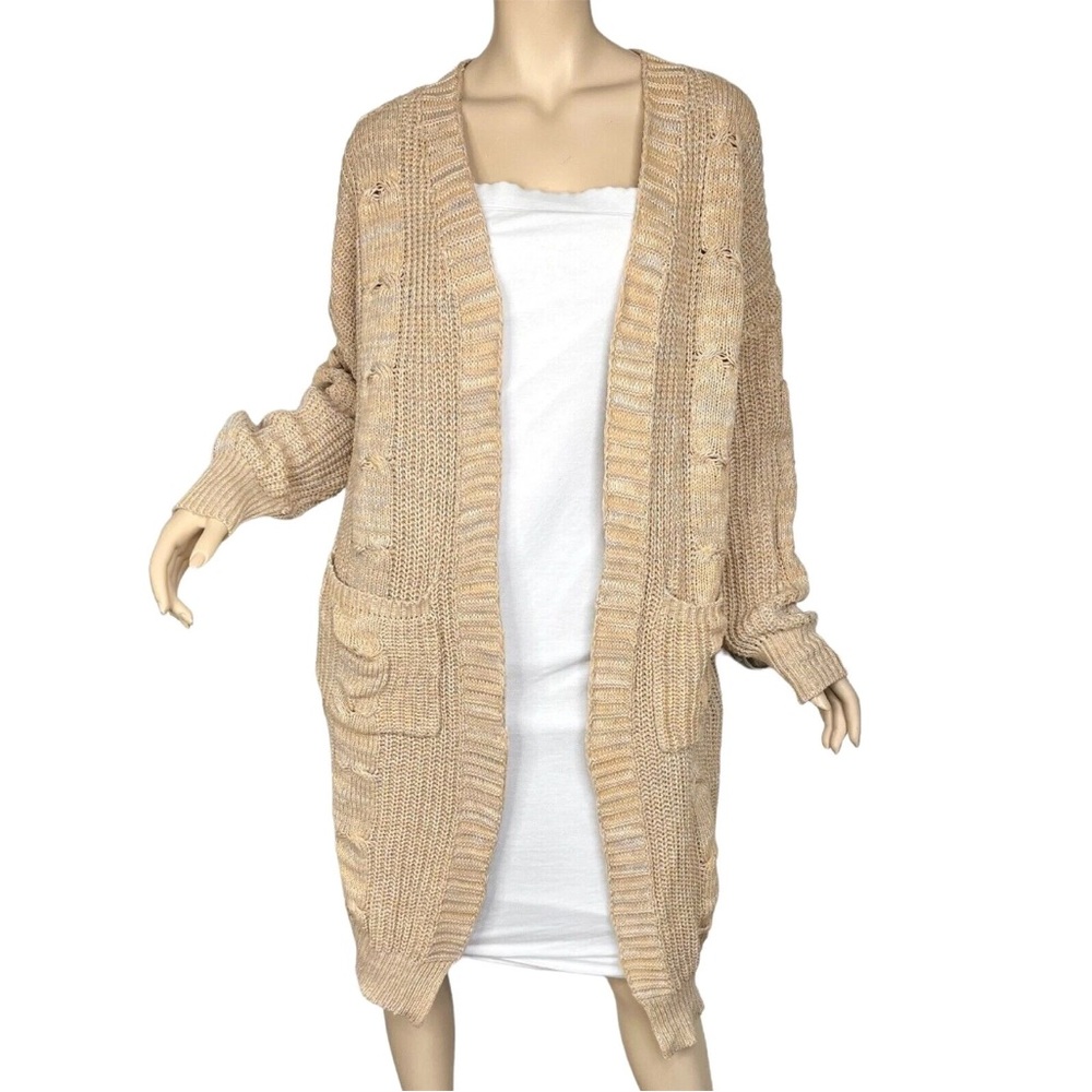 Agnes & Dora Beige Knit Cardigan Open Front Pockets Size Medium